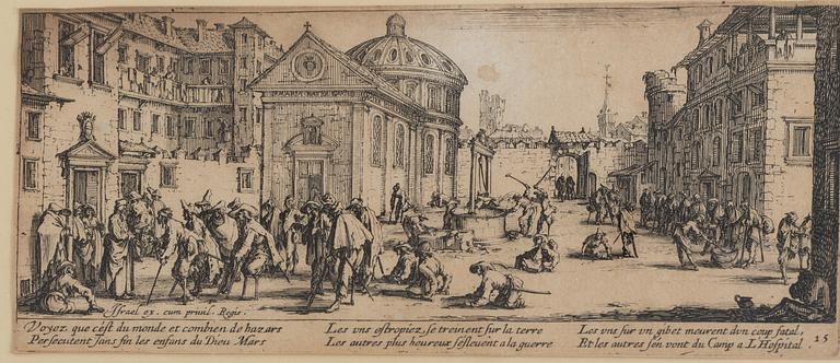 JACQUES CALLOT, the complete set of 18 etchings, 1633, second and third state mixed in the set.