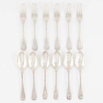 Six forks and six spoons ,silver, Mikael Nyberg Stockholm 1786.