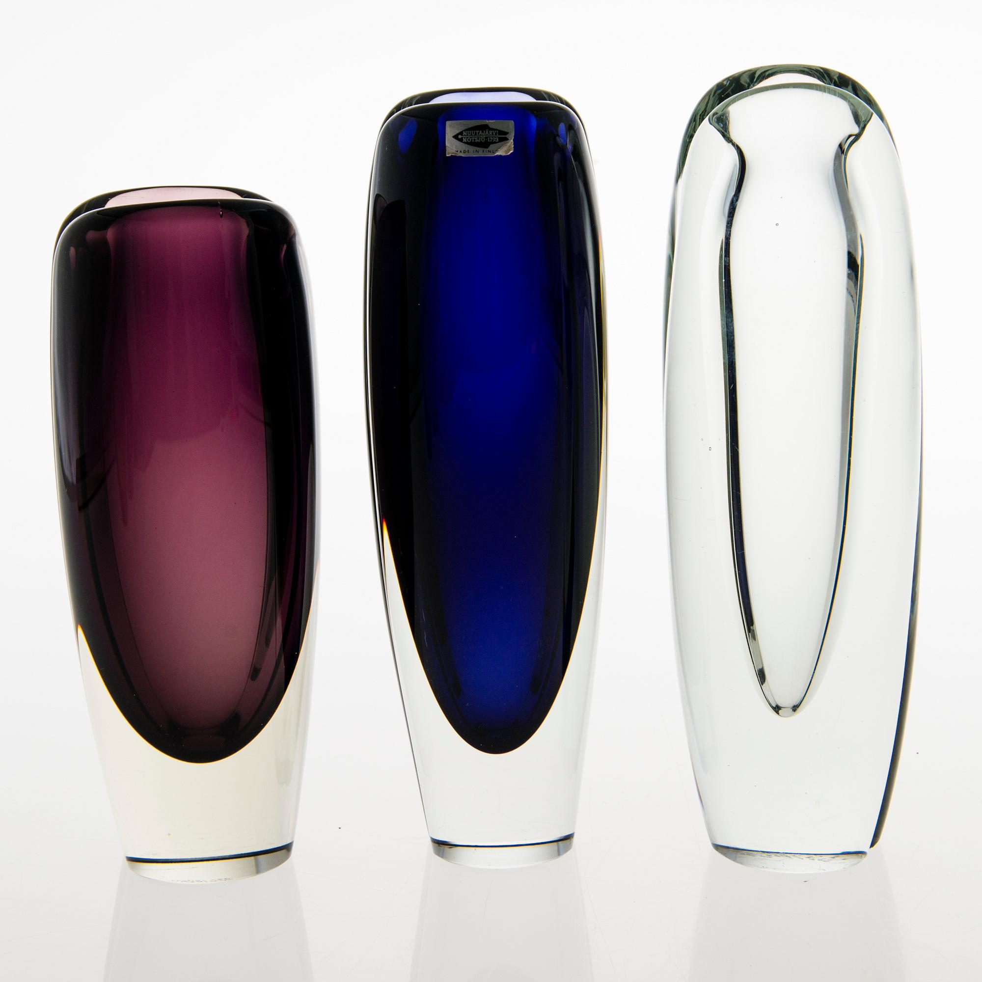 KAJ FRANCK, five 'Usva' glass vases, signed K. Franck, Nuutajärvi Notsjö 1950-60:s.