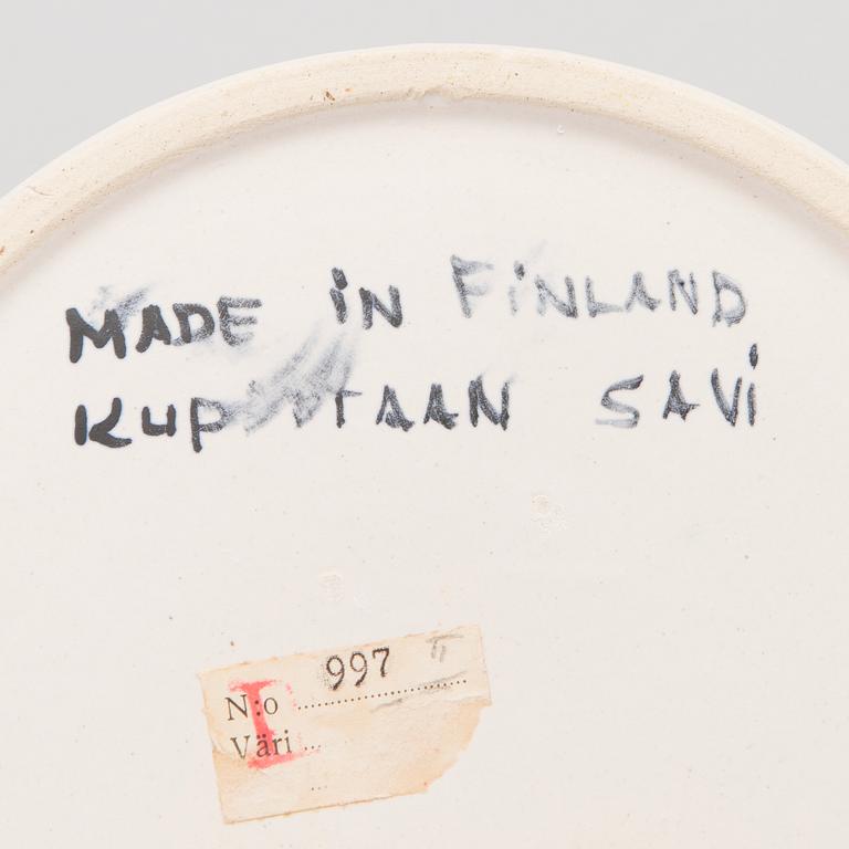 A set of three Wall Plates, signed L.Z. Made in Finland, Kupittaan Savi, 1960s.