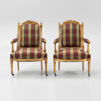 Karmstolar, ett par, Louis XVI stil, 1900-tales första hälft.