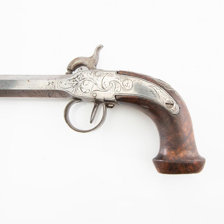 Pocket pistols two pieces, percussion lock, first half / mid 19th century.