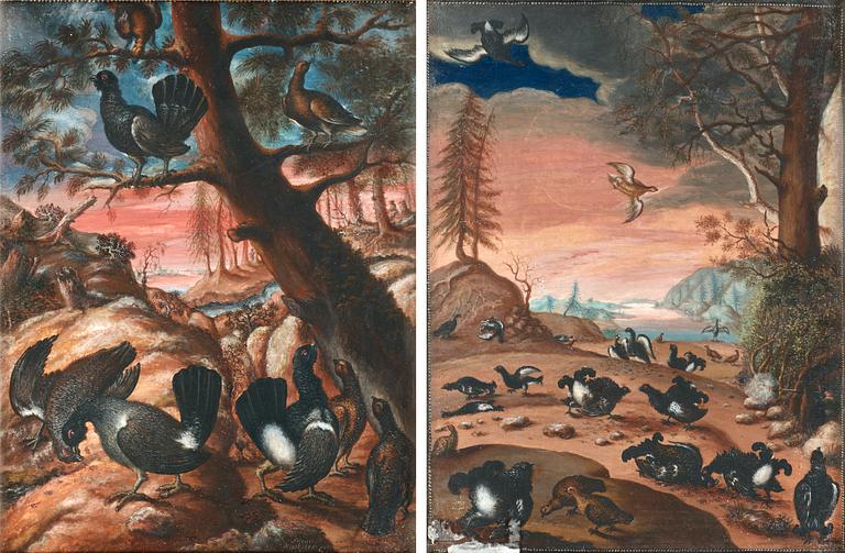 Friedrich Hiertstedt, A forest landscape with birds.