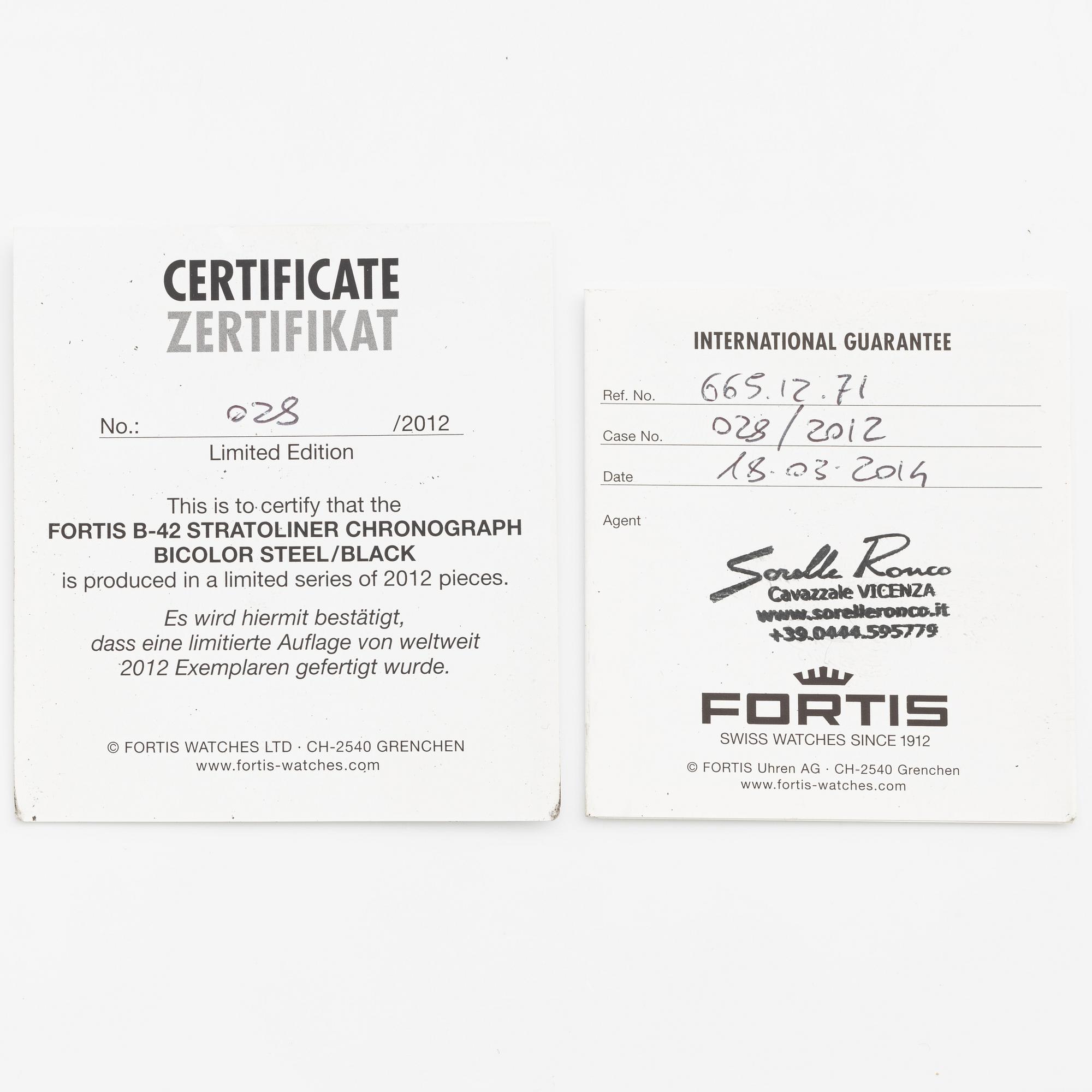 Fortis, B-42 Stratoliner, "Limited Edition", chronograph, wristwatch, 43.5 mm.