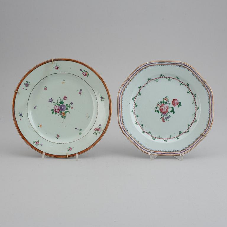 A set of 12 famille rose plates (6+6), Qing dynasty, Qianlong (1736-95).