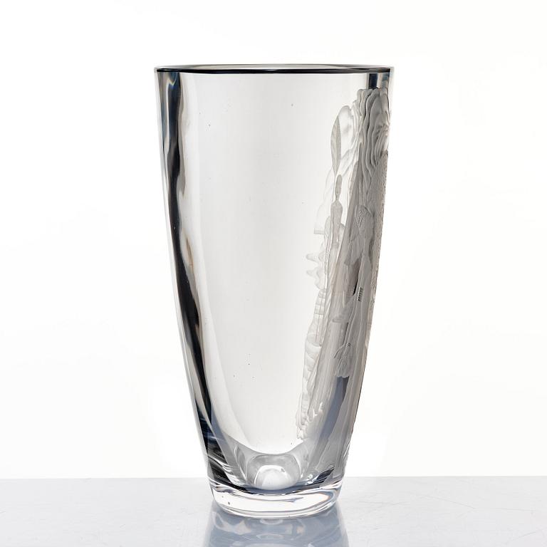 Simon Gate, an engraved glass vase, Orrefors, Sweden 1947, engraved by Arthur Diessner.