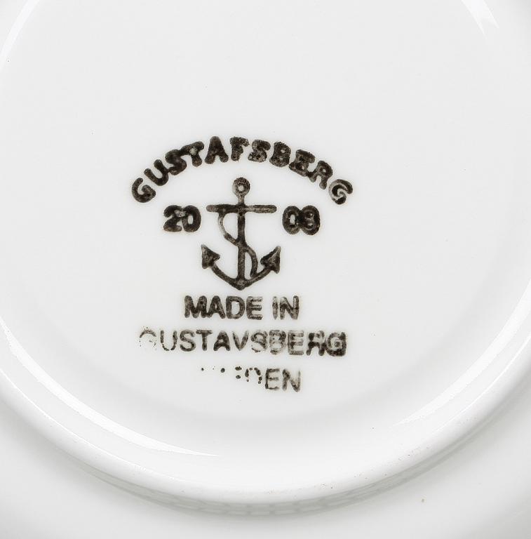 TEKOPPAR med FAT, 6 st, benporslin, "Spisa Ribb", Stig Lindberg, Gustavsberg, 2000-tal.
