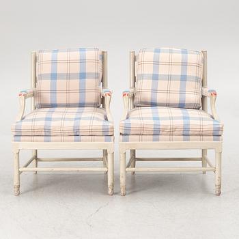 A pair of Gustavians style armchairs, 20th century.