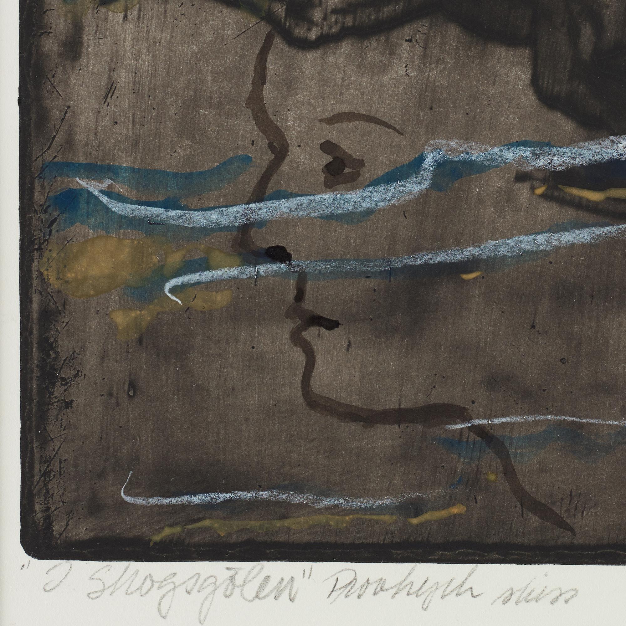 Hans Wigert, etching with watercolour, signed.