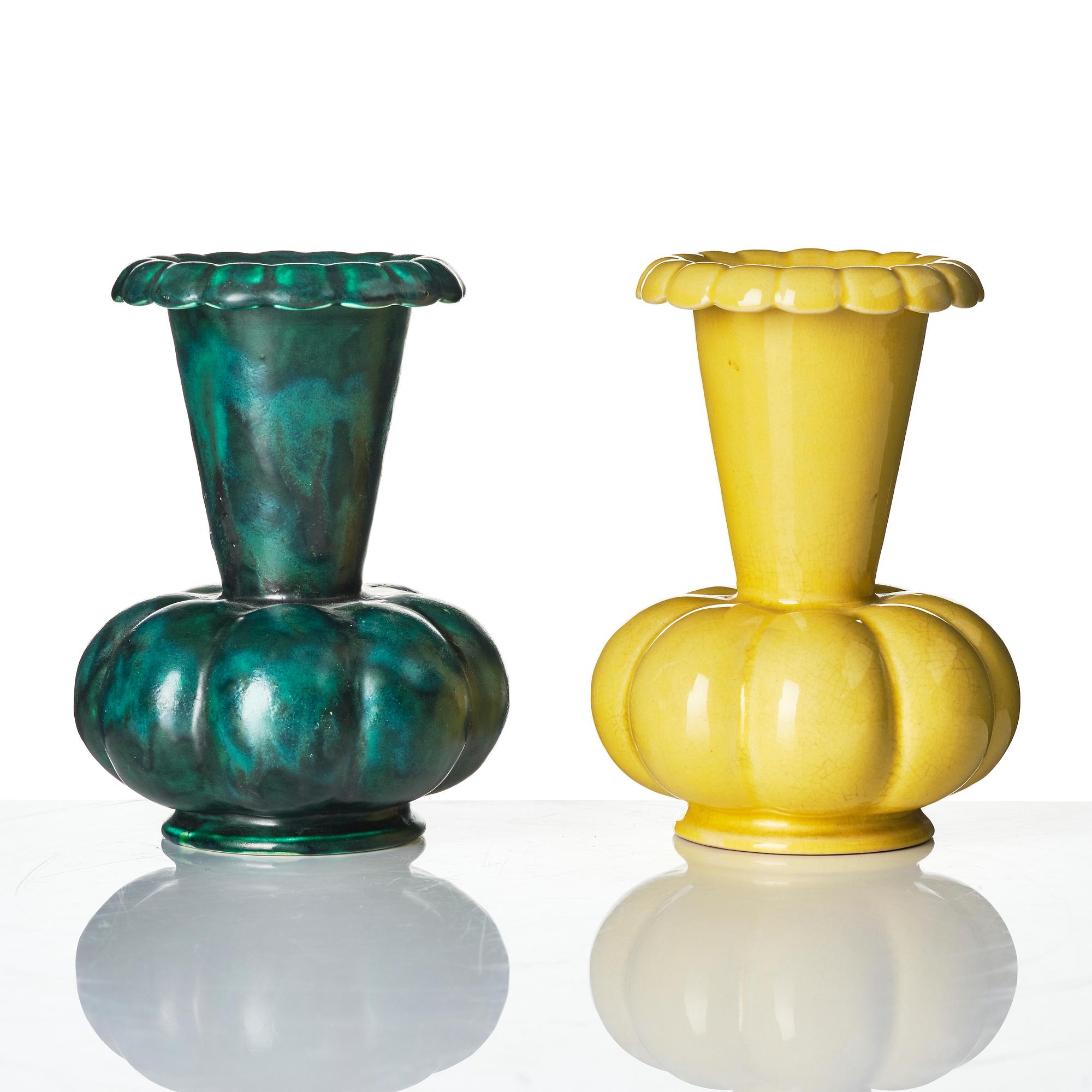 Wilhelm Kåge, two earthenware vases, Gustavsberg, one dated 1930.