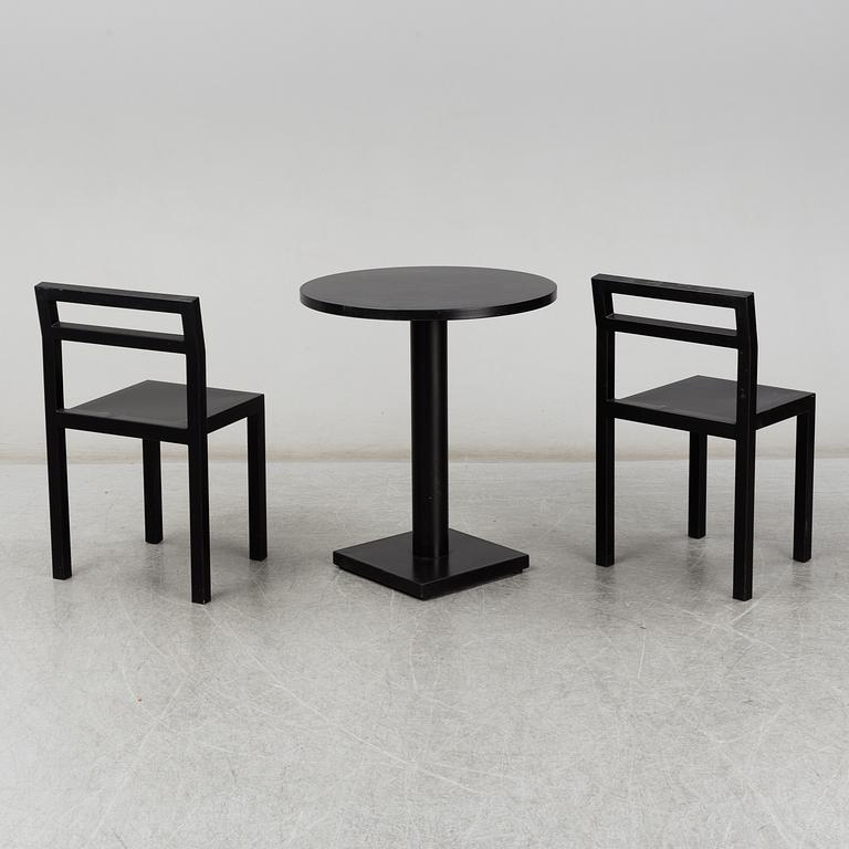 BORIS BERLIN/POUL CHRISTIANSEN, a 'Non' table with two chairs by Komplot design for Källmo.