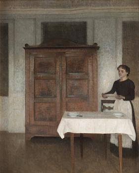 740. Vilhelm Hammershöi, "Pigen daekker Bord".