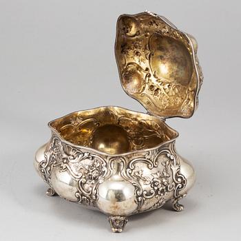 A German late 19th century silver sugar-box.