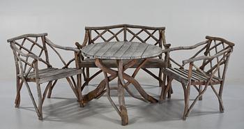 TRÄDGÅRDSGRUPP, 4 delar, s k grenmöbel, 1900-tal.
