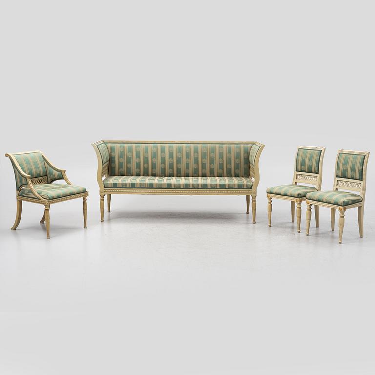 Seating group, 4 piece, Gustavian style from the 19th century.