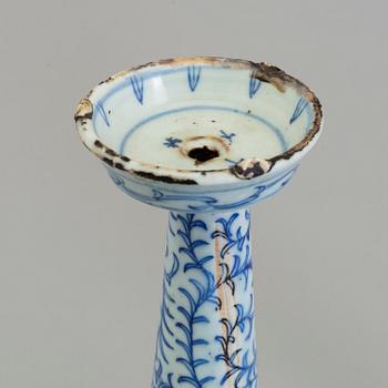 A large pair of Chinese blue and white porcelain incense holders/candle holders, Qing dynasty, 19th century.