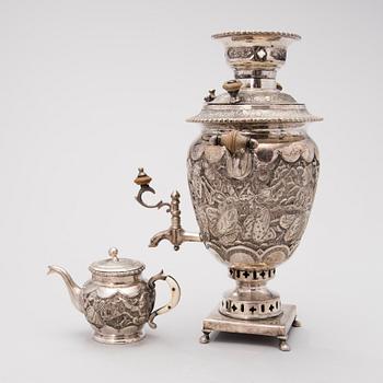 SAMOVAR, miniatyyri, hopeoitu, Persia 1900-luvun puoliväli.