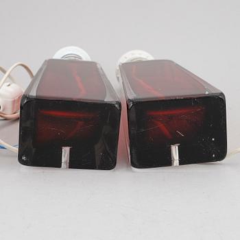CARL FAGERLUND, a pair of glass table lights, Orrefors.