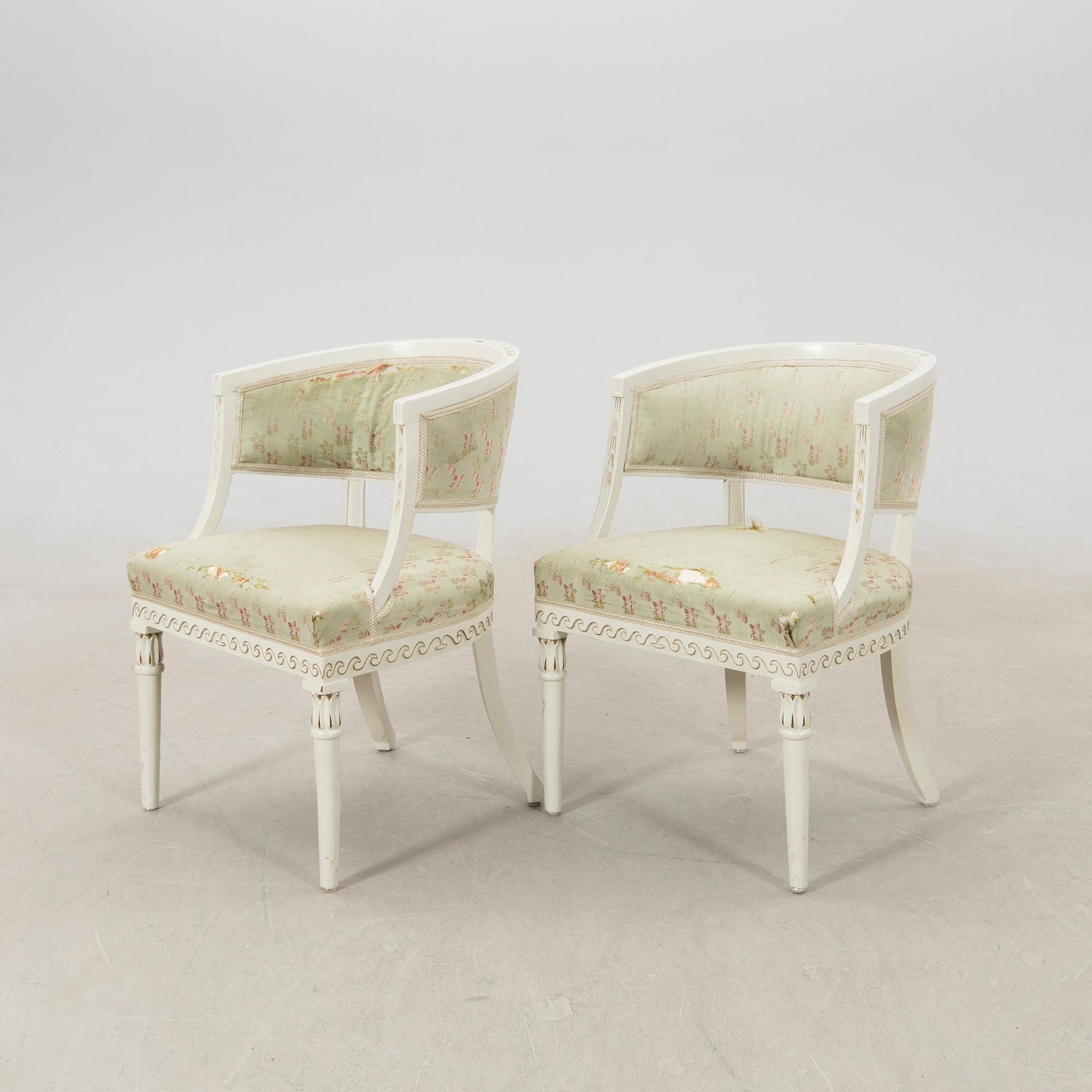 A pair of armchairs signed ESS, Sengustavian, Lindome works.
