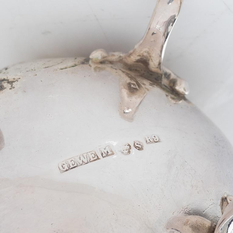 Bowl, basket, and cream jug, silver, 20th century.