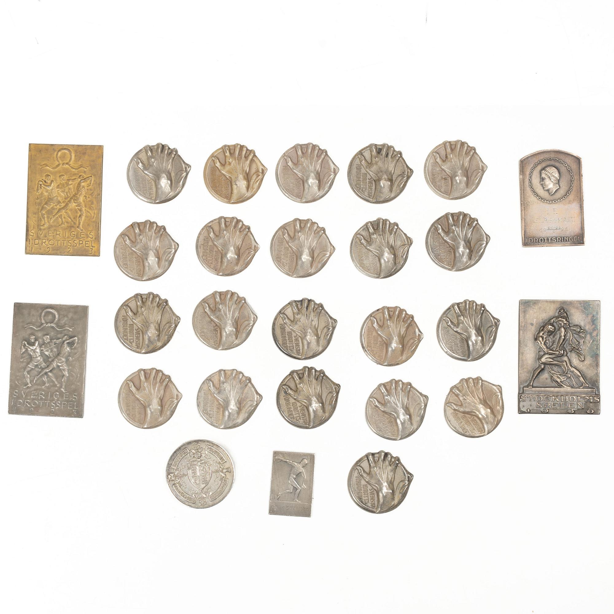 Plaques, 27, silver, Sweden and Great Britain, first half of the 20th century.