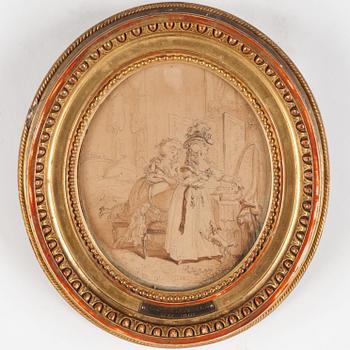NICLAS LAFRENSEN D.Y. Akvarellerad tuschlavering. Signerad Lawreince och daterad 1780.