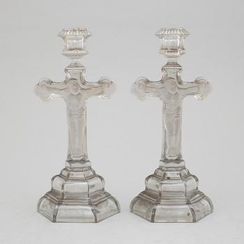 A pair of 19th century glass candlesticks.