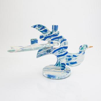 John Kandell, a painted wooden candelabra signed and datd 1981.