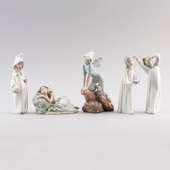 FIGURER, 5 st, porslin, Lladro, Spanien.