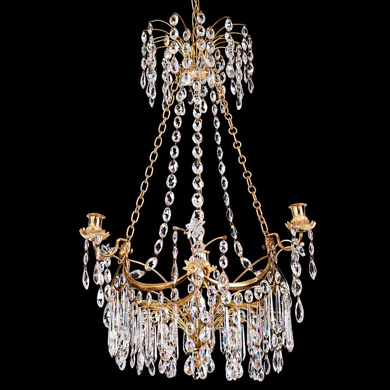 A late Gustavian three-light chandelier, late 18th century.