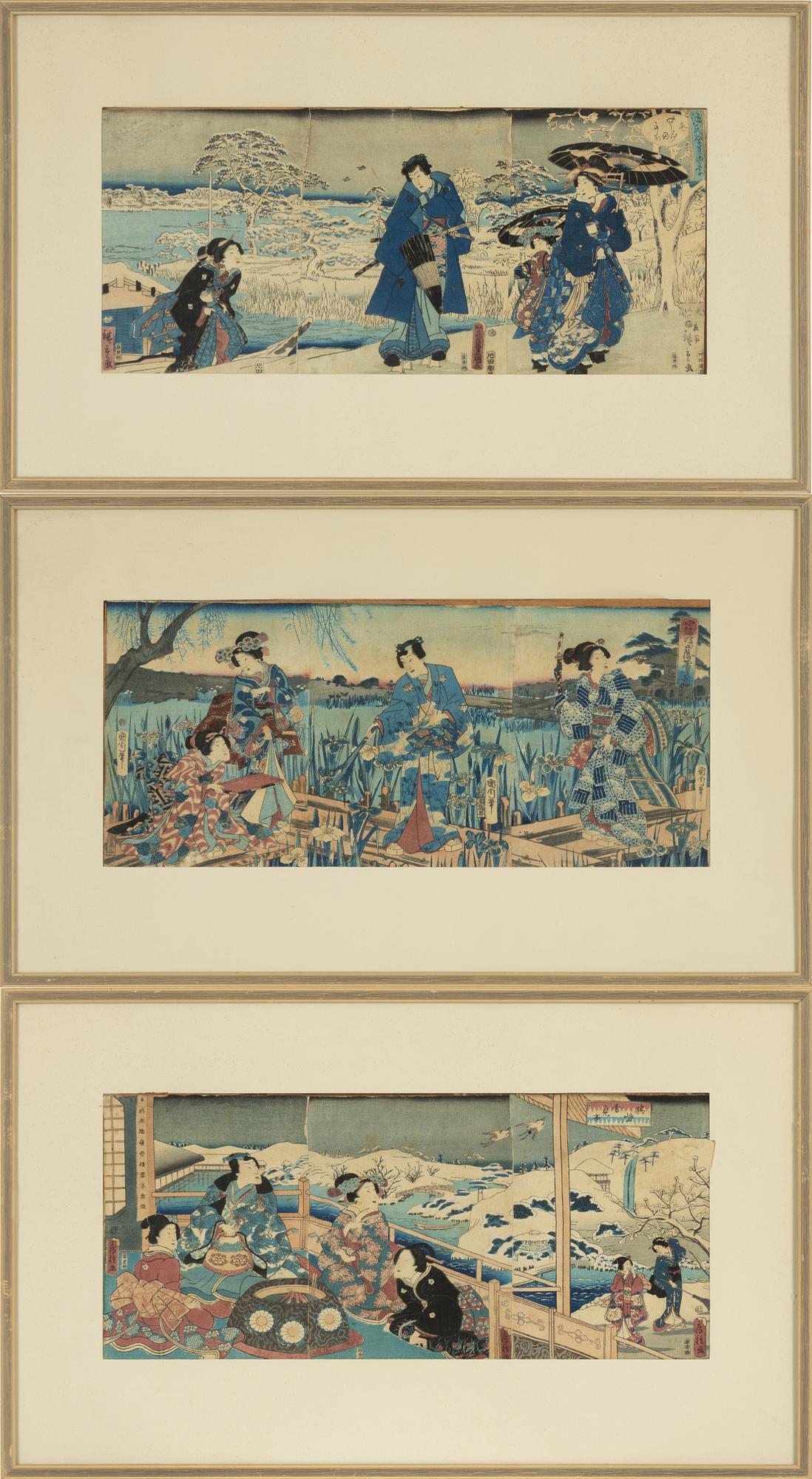 Utagawa school, triptyker, 3st, Japan, 1800-talets andra hälft.