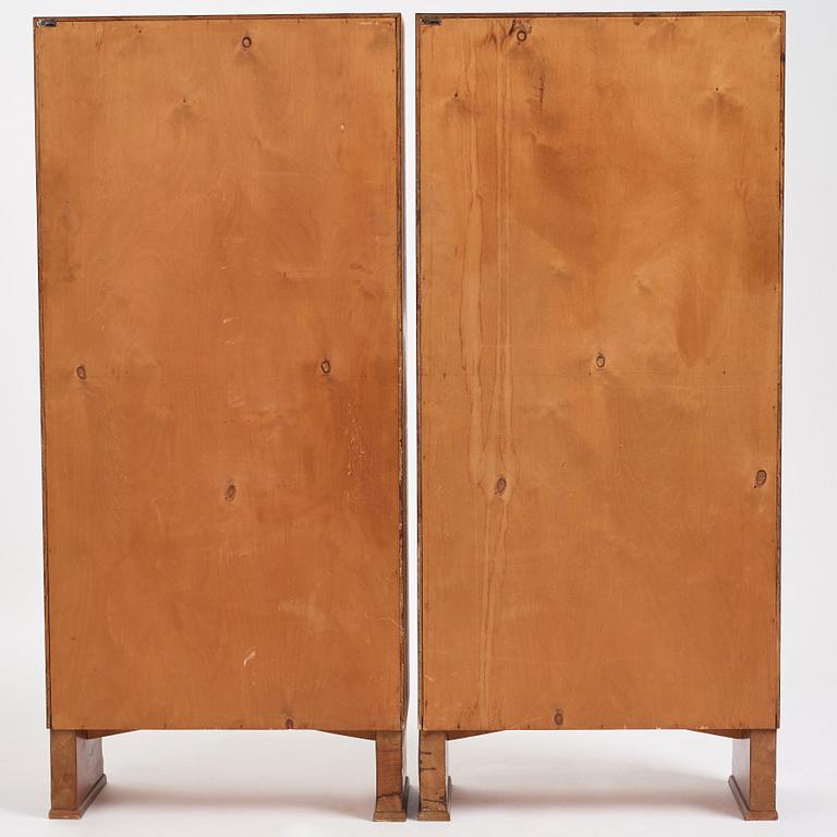 Otto Schulz, a pair of Swedish Modern elm veneered cabinets, Boet, Gothenburg 1940s-50s.