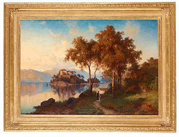 Edvard Bergh, Romantic mountain landscape with figure.