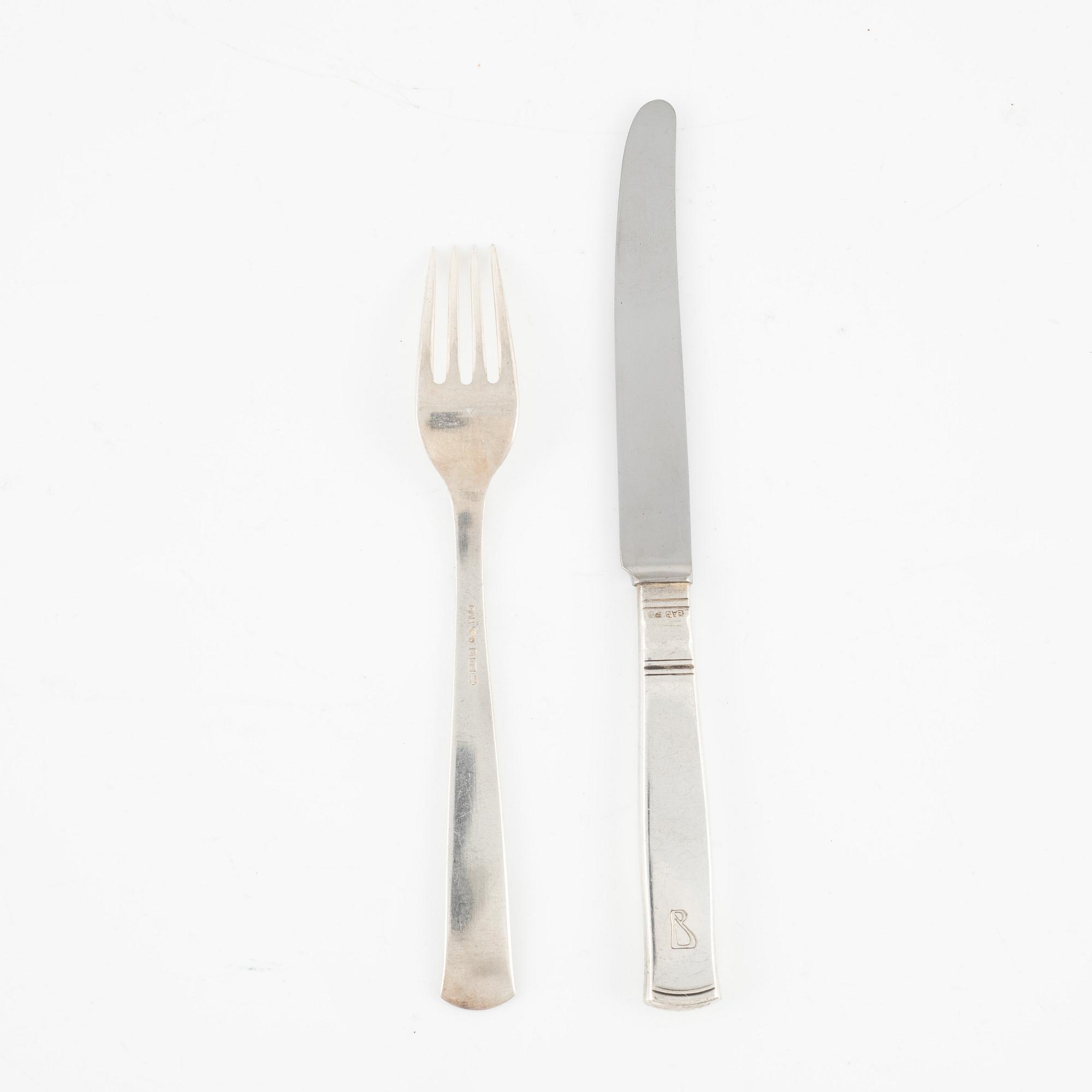 Jacob Ängman, 16 pieces silver cutlery model 'Rosenholm', GAB, Stockholm 1953-54.