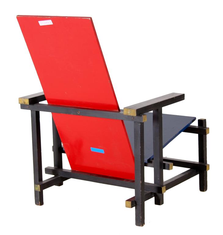 STOL, Red and blue chair, efter Gerrit Rietveld, 1900-tal.