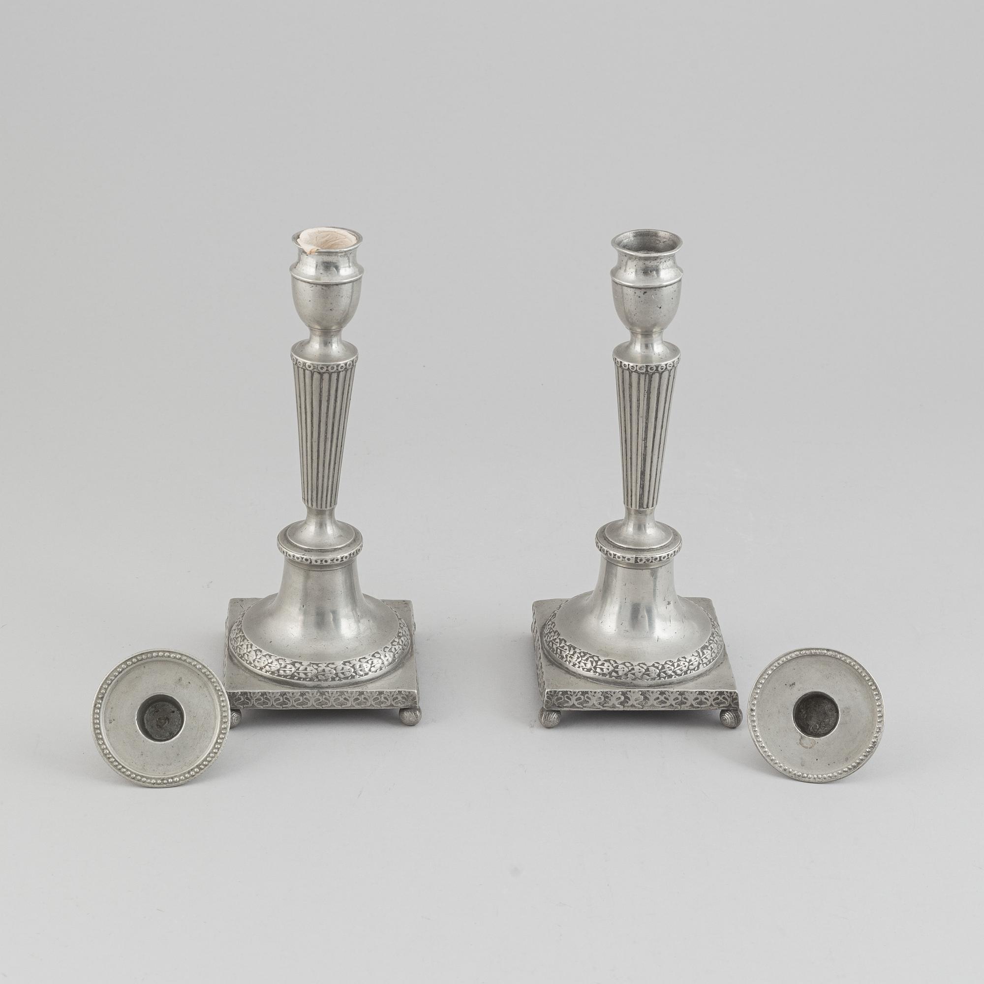 A pair of pewter candle stick by Anjou, Norrköping 1804.