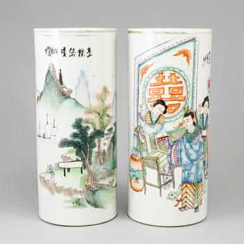 A group of two famille rose hate stands, China, early 20th century.