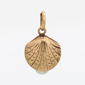 Riipus, 18K kultaa ja viljelty helmi.