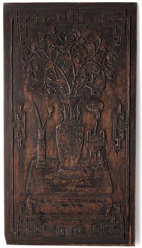 876. Paneler, fyra stycken, hardwood. Kina, Qingdynastin (1664-1912).