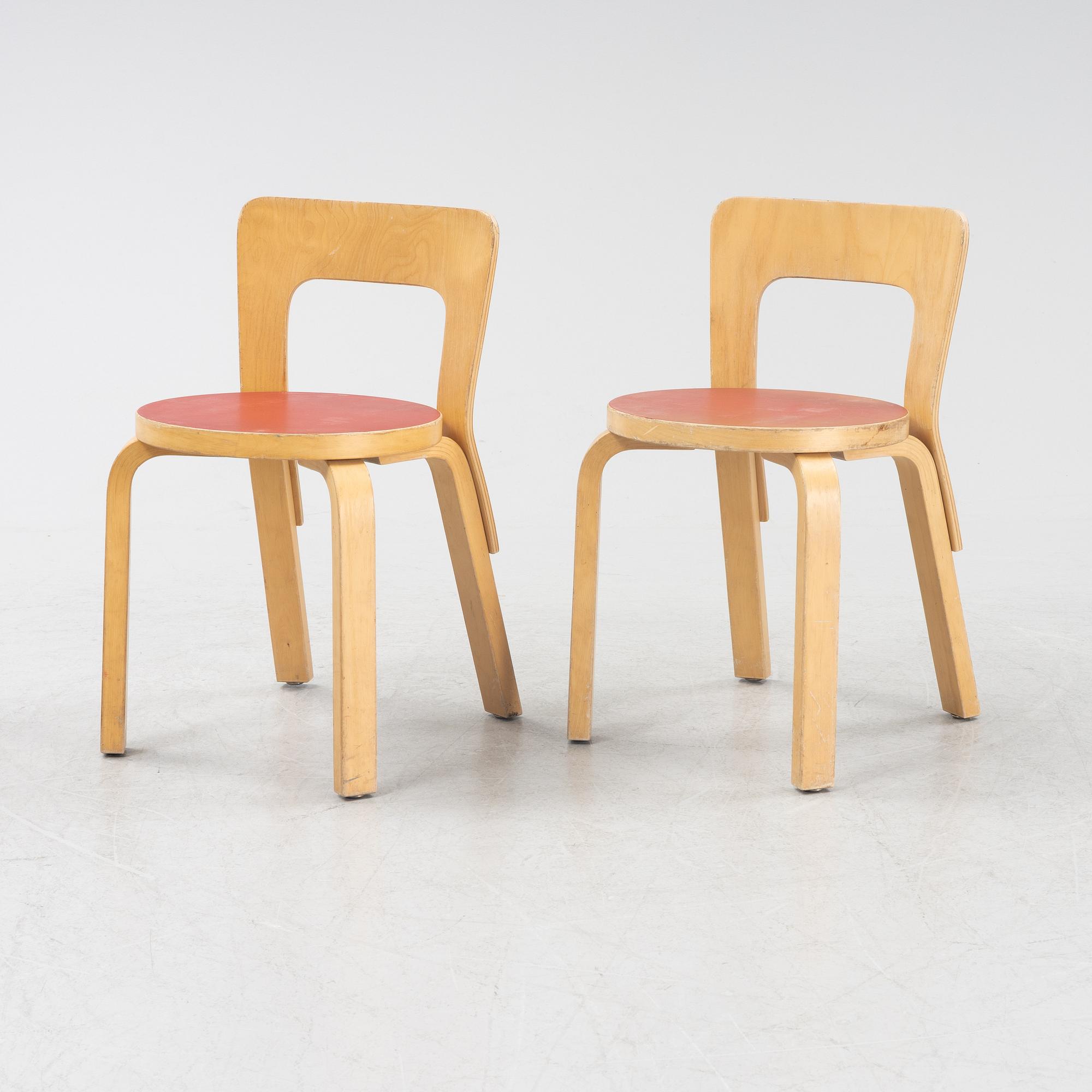 A set of six children's chairs model N65 by Alvar Aalto for Artek.