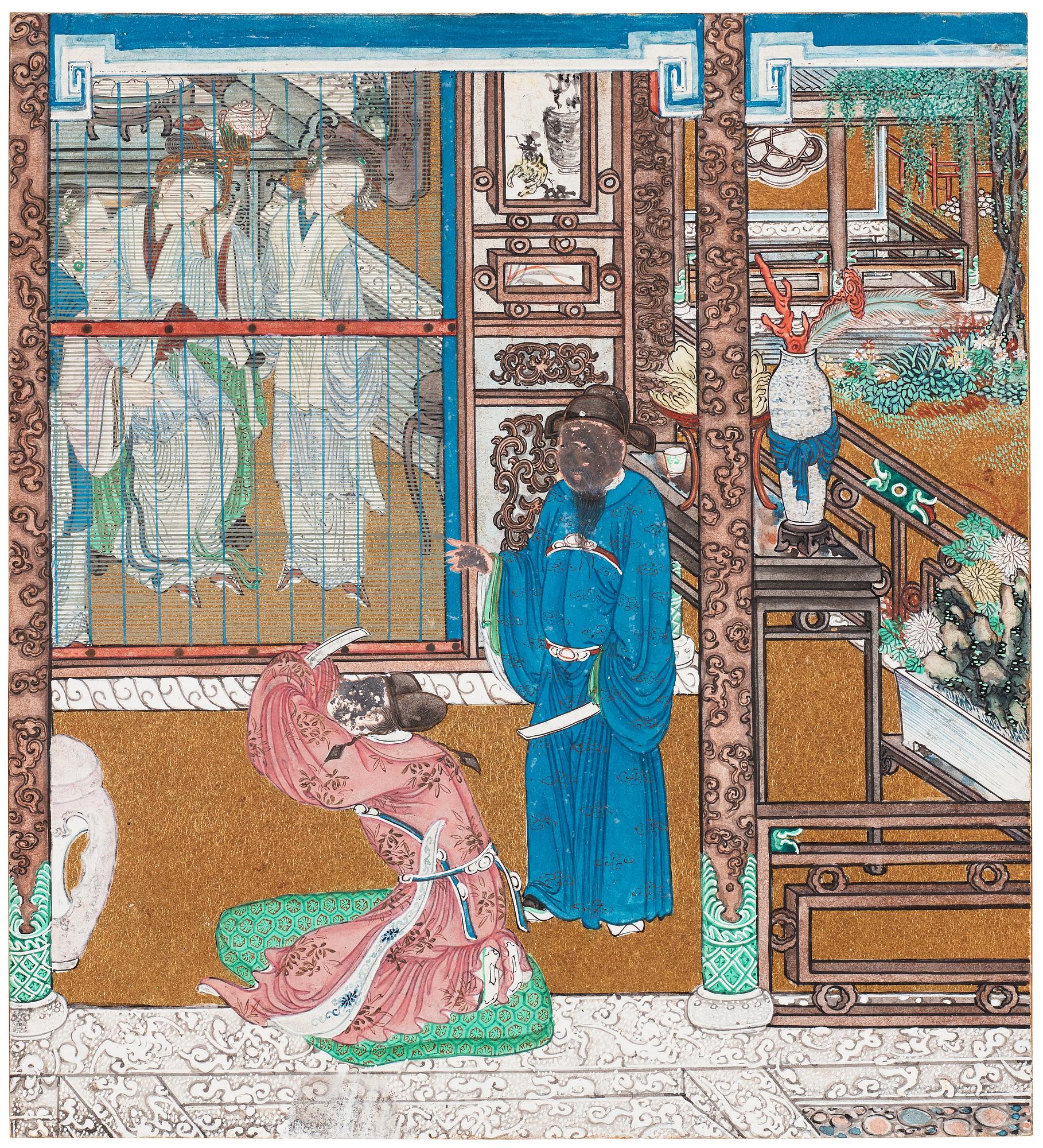 A set of nine Chinese watercolours by unknown artist, 19th Century.