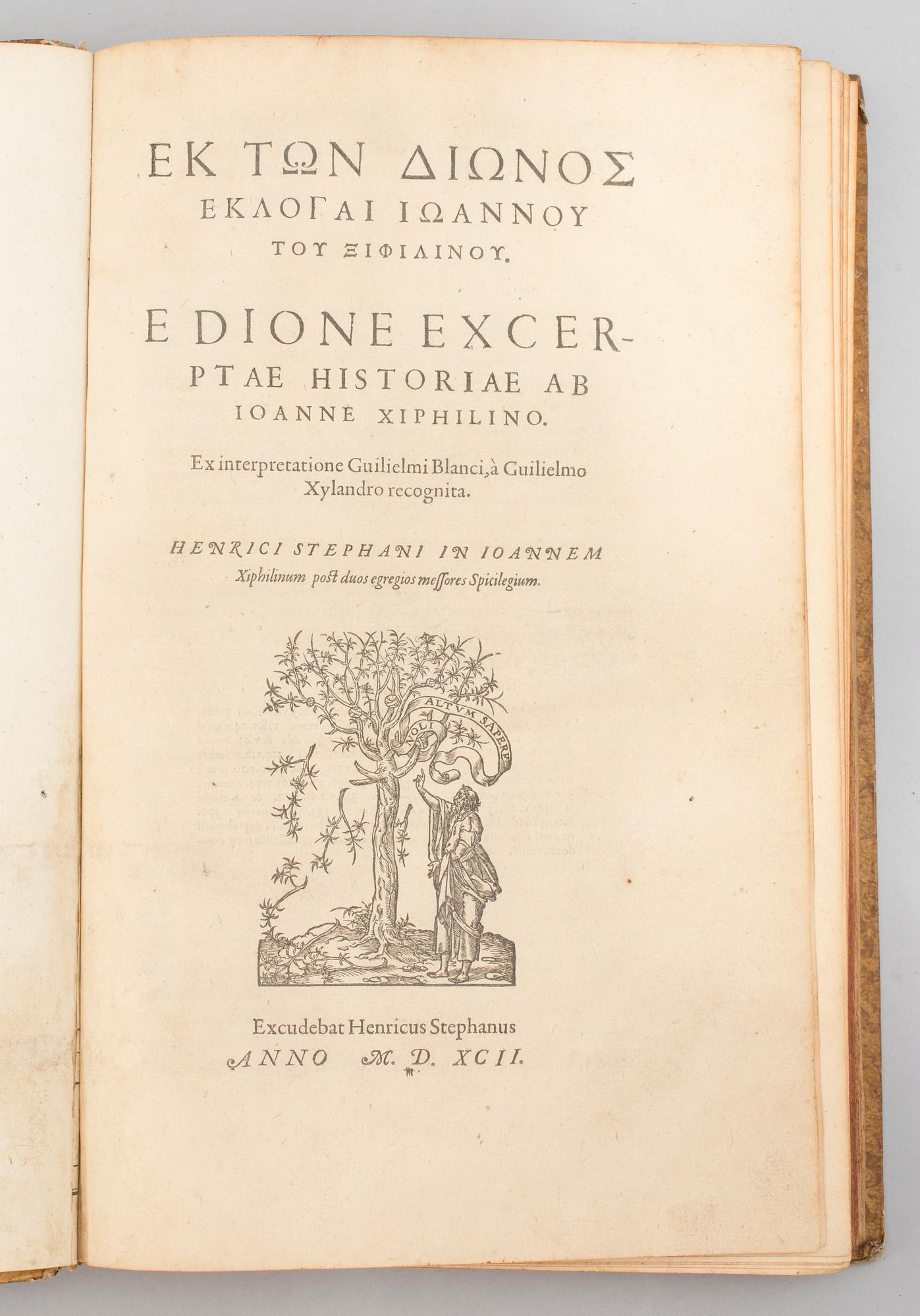 BOOK, Epitome to Dio Cassius, Estienne, 1592.