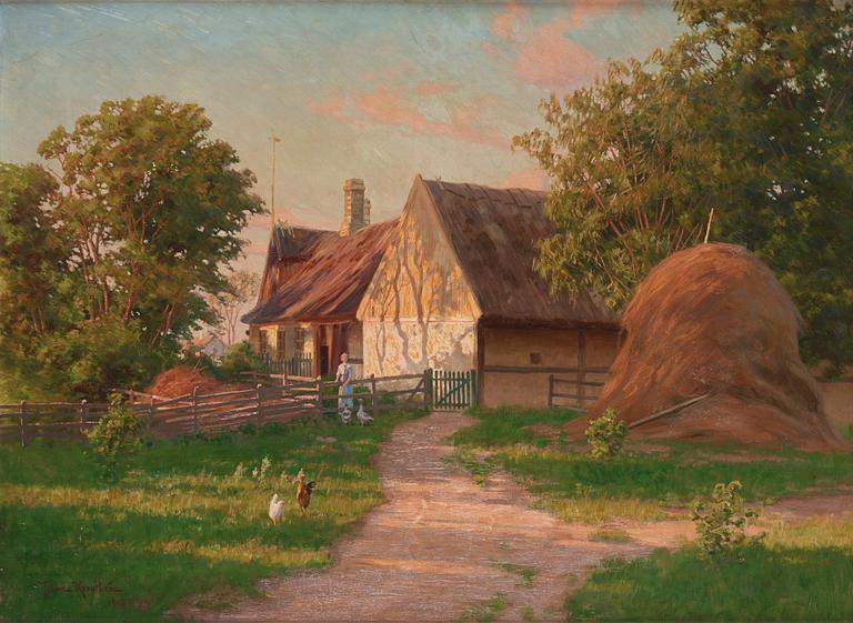 Johan Krouthén, Farm scene with chickens.