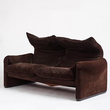 Vico Magistretti, a dark brown suede two-seated 'Maralunga' sofa, Cassina, Italy.