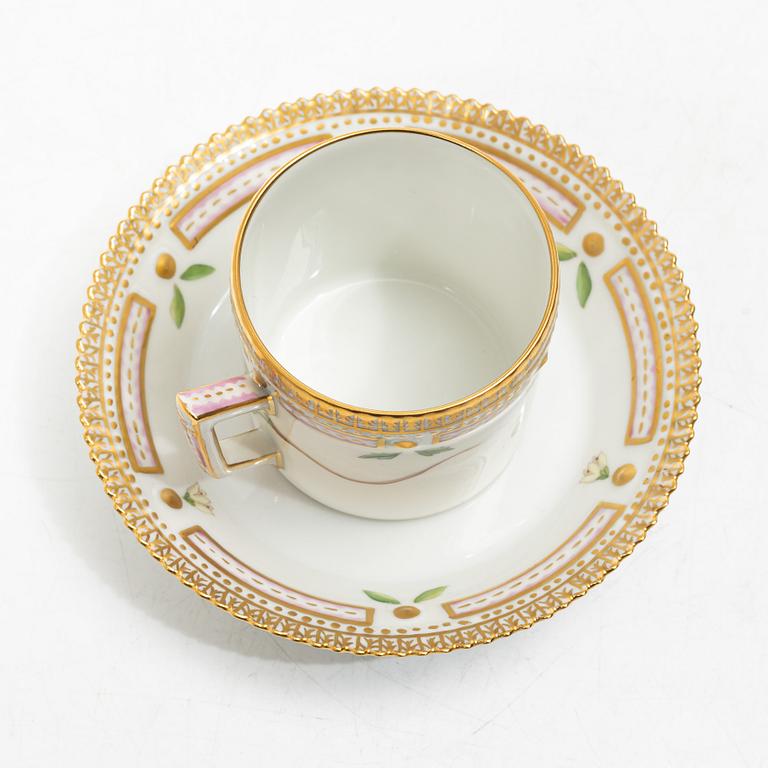 Royal Copenhagen, seven mocka cups with saucers, 'Flora Danica', Denmark.