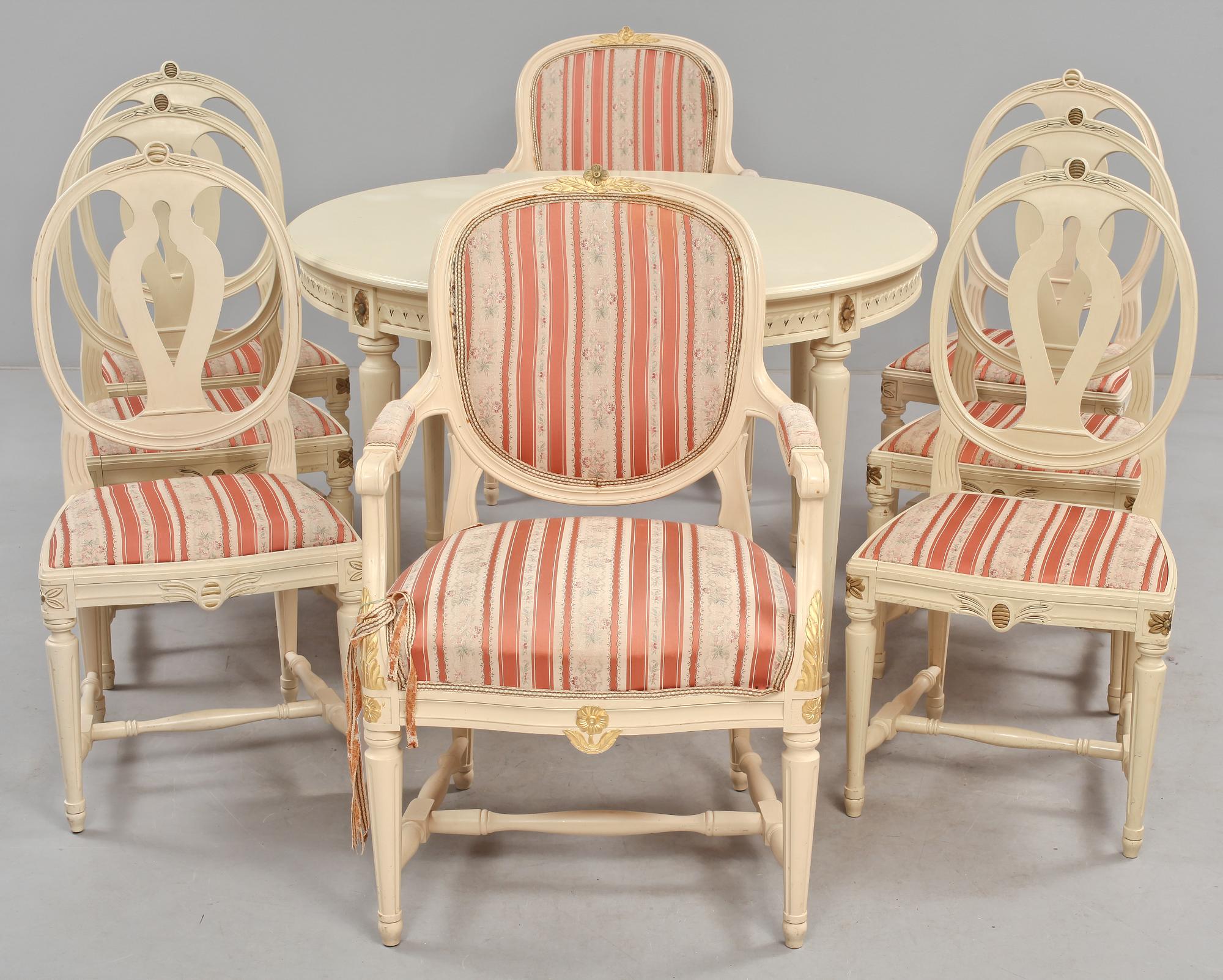 MATSALSGRUPP, 9 delar, gustaviansk stil, 1900-talets mitt.