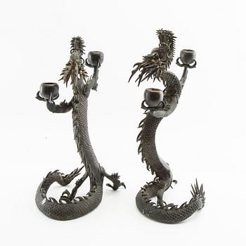 Candelabras, a pair, Meiji Japan, turn of the 20th century.