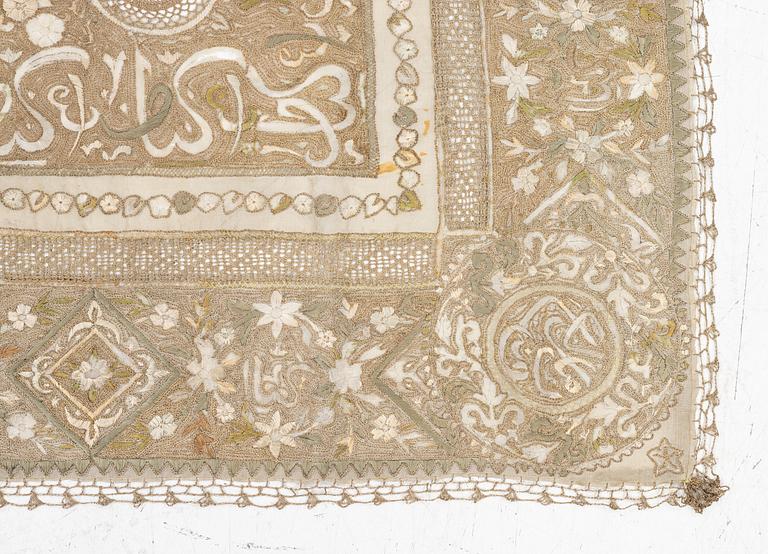 A silk and metal shawl. c. 105 x 99 cm, Turkey, first half of the 20th century.