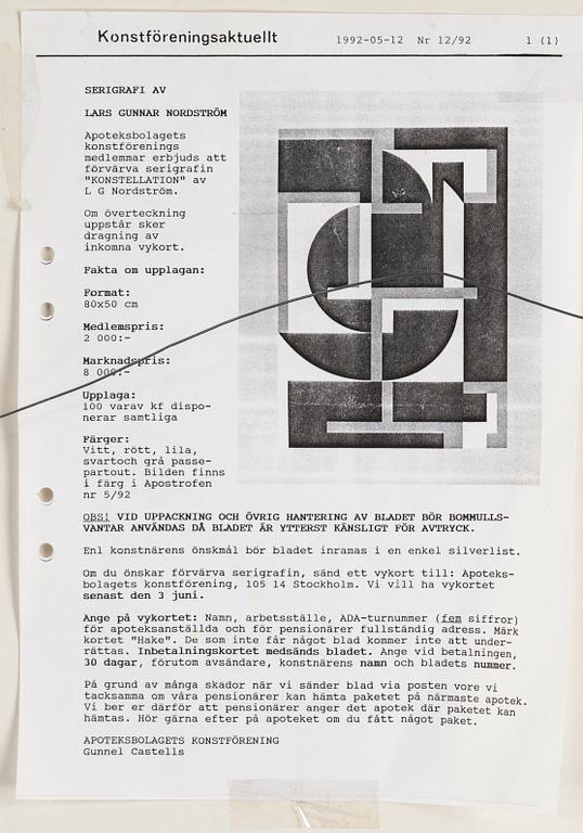 Lars-Gunnar Nordström, färgserigrafi, 1992, signerad 52/100.