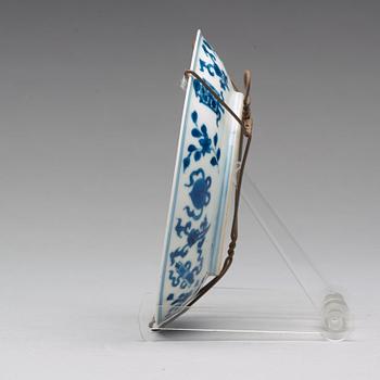 A blue and white dish, Qing dynasty, 18th century, with Chenghua six character mark.